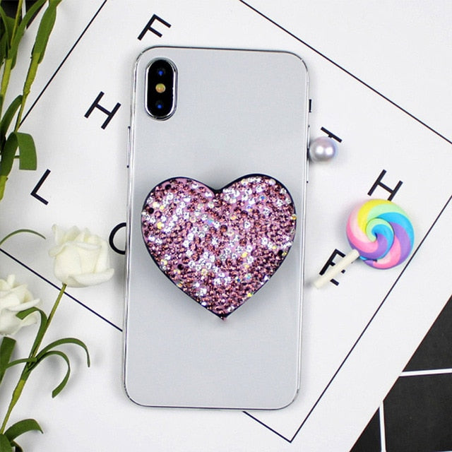 Heart Glitter Popular Socket Likee Foldable Finger Ring Grip Phone Holder Stand for Iphone Samsung Girls Uchwyt Na Palce Holders